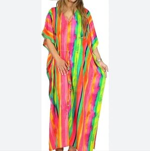 NWT - Multi-Color Watercolor Sequins Duster/Swimsuit Cover-…